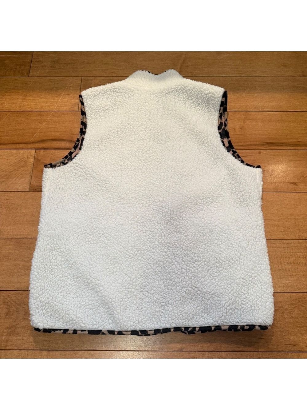 Como Vintage Womens Sherpa Fleece Vest Leopard Print Cream White Size Large Vibe - Picture 3 of 5
